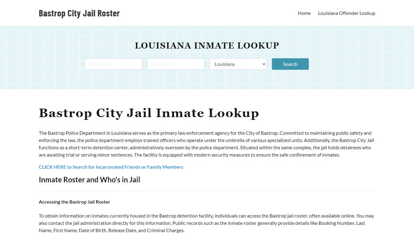 Bastrop Police Department & City Jail, LA Inmate Roster, Arrests, Mugshots